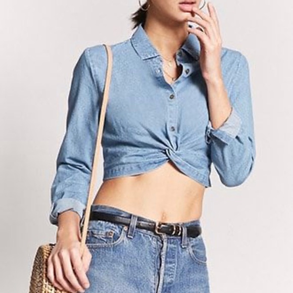 Forever 21 Tops - chambray twist crop top
